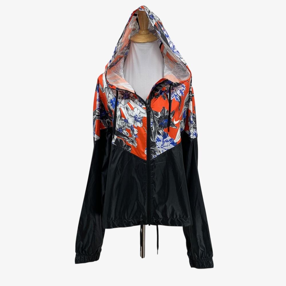 Nike Jacket Womens 2X Plus Sportswear Windrunner Cropped Hooded Floral Full Zip